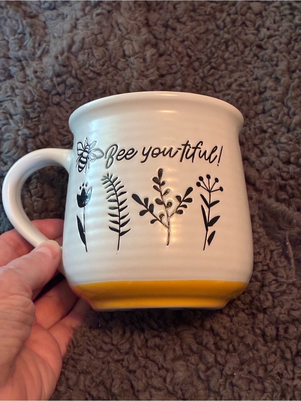 Bee You-tiful White Ceramic Mug with Yellow Accent